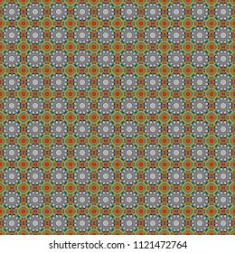 Grid digital paper, textile print, design. Repeated shapes and lines seamless background. Geometric seamless surface pattern design with retro brown, orange and blue colors rhombuses ornament.