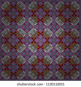 Grid digital paper, textile print, design. Vector repeated shapes and lines seamless background. Geometric seamless surface pattern design with retro blue, pink and gray colors rhombuses ornament.