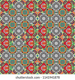 Grid digital paper, textile print, design. Vector repeated shapes and lines seamless background. Geometric seamless surface pattern design with retro blue, gray and green colors rhombuses ornament.