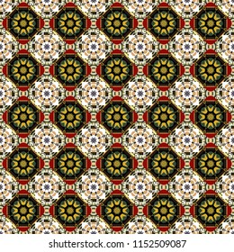 Grid digital paper, textile print, design. Vector repeated shapes and lines seamless background. Geometric seamless surface pattern design with retro green, black and beige colors rhombuses ornament.