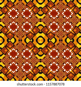 Grid digital paper, textile print, design. Vector repeated shapes and lines seamless background. Geometric seamless surface pattern design with retro red, orange and black colors rhombuses ornament.