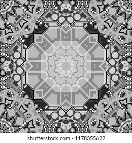 Grid digital paper, textile print, design. Vector repeated shapes and lines seamless background. Geometric seamless surface pattern design with retro gray, black and white colors rhombuses ornament.