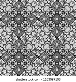 Grid digital paper, textile print, design. Vector repeated shapes and lines seamless background. Geometric seamless surface pattern design with retro gray, black and white colors rhombuses ornament.