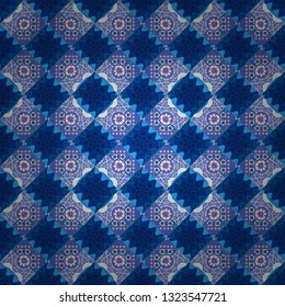 Grid digital paper, textile print, design. Vector repeated shapes and lines seamless background. Geometric seamless surface pattern design with retro blue, white and violet colors rhombuses ornament.