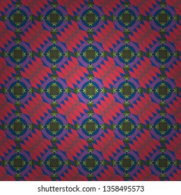 Grid digital paper, textile print, design. Vector repeated shapes and lines seamless background. Geometric seamless surface pattern design with retro beige, blue and green colors rhombuses ornament.