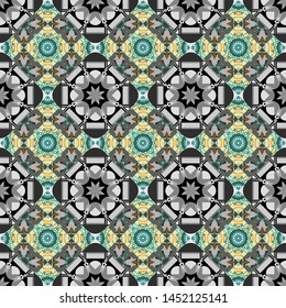Grid digital paper, textile print, design. Geometric seamless surface pattern design with retro blue, gray and green colors rhombuses ornament. Vector repeated shapes and lines seamless background.