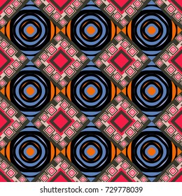 Grid digital paper, textile print, design. Vector repeated shapes and lines seamless background. Geometric seamless surface pattern design with retro black, green and blue colors rhombuses ornament.