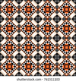 Grid digital paper, textile print, design. Vector repeated shapes and lines seamless background. Geometric seamless surface pattern design with retro black, beige and white colors rhombuses ornament.
