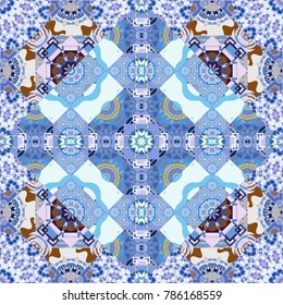 Grid digital paper, textile print, design. Vector repeated shapes and lines seamless background. Geometric seamless surface pattern design with retro gray, violet and blue colors rhombuses ornament.