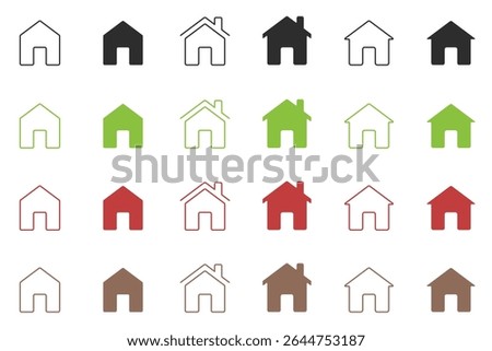  A grid display of various home icons in different styles. offering a diverse set of visual options suitable for user interfaces, web design, and other digital applications.