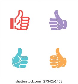 A grid displaying four differently colored thumbs-up hand icons symbolizing positivity.
