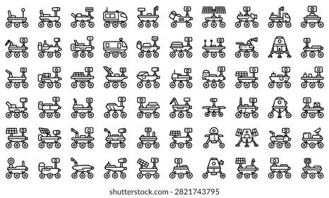 A grid displaying numerous hand-drawn illustrations of different robotic rovers and space exploration vehicles, showcasing variety in design.