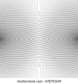 Grid of distorted dynamic lines. Repeatable. Curved lines geometric monochrome mesh. Reticulate, cellular seamless pattern