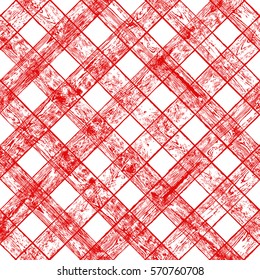Grid distress diagonal red color overlay texture for your design. EPS10 vector. 