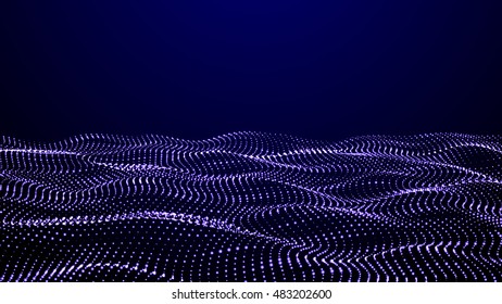 Grid dots Abstract landscape background. Cyberspace  . 3d technology vector illustration.