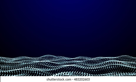 Grid dots Abstract landscape background. Cyberspace  . 3d technology vector illustration.