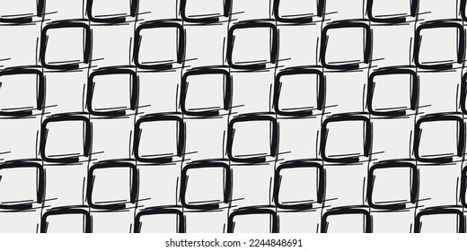 The grid drawn with a black marker. Vector seamless print for various surfaces. Stylish print for textiles, pillows, notebooks, cups, wallpapers, packaging, digital backgrounds.