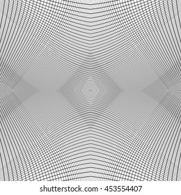 Grid of dynamic lines. Seamlessly repeatable mesh pattern. Distorted, warped cellular, reticulated background.
