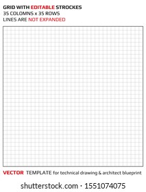 Grid with editable colomns and rows strockes. Lines are not expanded. Vector  template for technical drawing and architect blueprint.