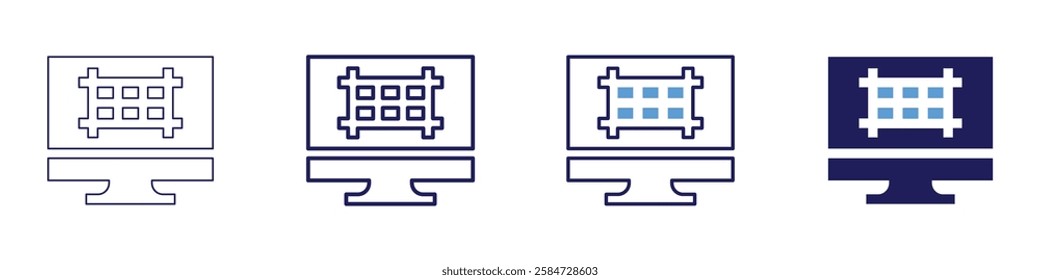 Grid energy efficiency icon in 4 different styles. Thin Line, Line, Bold Line, Duotone. Duotone style. Editable stroke.