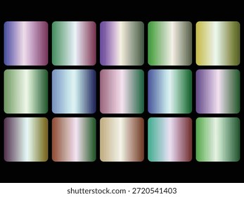 Una cuadrícula de quince muestras de degradado cuadrado redondeado en colores pastel