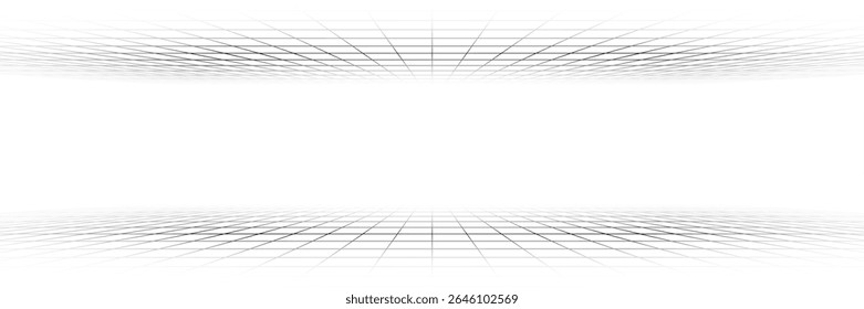 Grid floor wireframe line background with white 3D pattern. Abstract futuristic tech space line design.
