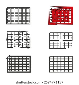 Grid flow diagrams. Abstract arrow system. Directional vector scheme. Structural network layout. EPS 10.