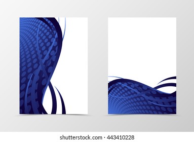 Grid flyer template design. Abstract flyer template in blue color with lines and circle surface. Wave flyer design. Vector illustration