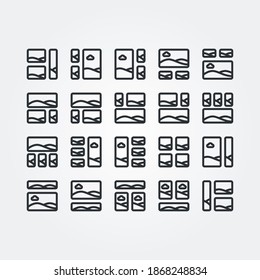 Grid and frame icon set vector isolated with line style and black color