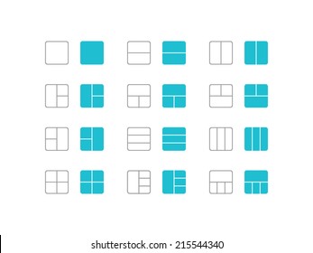 Grid and frame icons set in flat and line style