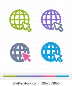 Grid Globe & Cursor - Zap & Tap Icons. A professional, pixel-aligned icon.