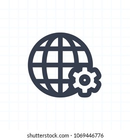 Grid Globe & Gears - Contour Icons. A professional, pixel-aligned icon.
