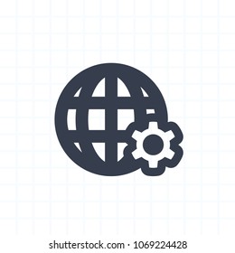Grid Globe and Gears - Cutout Icons. A professional, pixel-aligned icon.