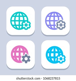 Grid Globe & Gears - Neon & LED Icons. A professional, pixel-aligned icon.
