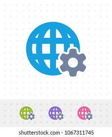 Grid Globe & Gears - Tap Duo Icons. A professional, pixel-aligned icon.