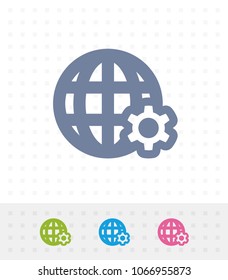 Grid Globe & Gears - Tap Icons. A professional, pixel-aligned icon.