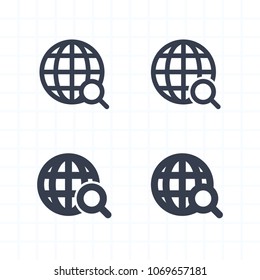 Grid Globe & Magnifier - Contour & Cutout Icons. A professional, pixel-aligned icon.