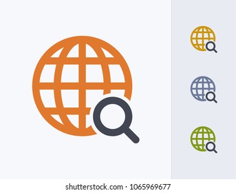 Grid Globe & Magnifier - Outline Duo Icons. A professional, pixel-aligned icon.
