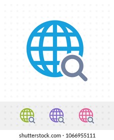 Grid Globe & Magnifier - Zap Duo Icons. A professional, pixel-aligned icon.