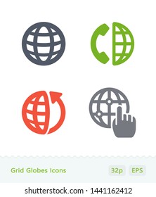 Grid Globes - Sticker Icons. A set of 4 professional, pixel-perfect icons.