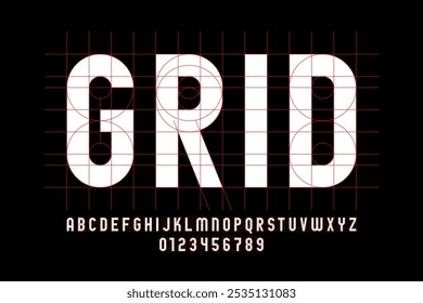 Grid. Guide line font, alphabet letters and numbers vector illustration