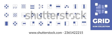 Grid icon collection. Duotone style line stroke and bold. Vector illustration. Containing grid, mesh, layout, center, menu, pixels, boxes, sitemap, header, left, parts, sidebar, dual, and more.