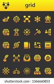 grid icon set. 26 filled grid icons.  Collection Of - Grid, Network, Graphene, Electric tower, Earth Networking, Butterfly net, Sketchbook, Feed, Inkwell