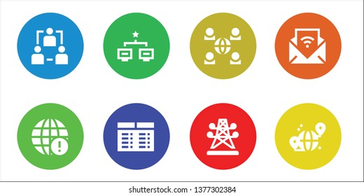 grid icon set. 8 filled grid icons.  Collection Of - Network, Earth grid, Timetable, Electric tower, Feed,