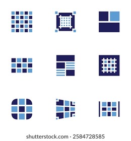 Grid icon set. Bold style. Duotone colors. grid, guide book, layout.