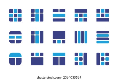 Grid icon set. Duotone color. Vector illustration. Containing grid, content, layout, menu, sidebar, prototype.