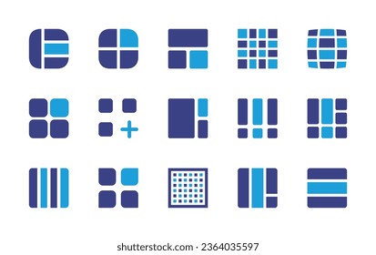 Grid icon set. Duotone color. Vector illustration. Containing grid, bars, bottom alignment, category, layout.