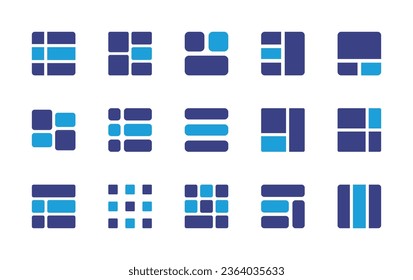 Grid icon set. Duotone color. Vector illustration. Containing design, layout, grid lines, menu, bottom, listing.