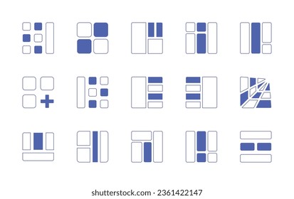Grid icon set. Duotone style line stroke and bold. Vector illustration. Containing grid, layout, sidebar, dual, table, perspective, blocking, list, middle.