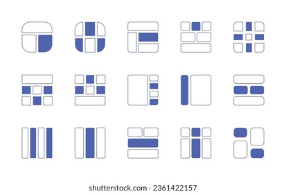 Grid icon set. Duotone style line stroke and bold. Vector illustration. Containing grid lines, feed, sitemap, layout, boxes, left, list.